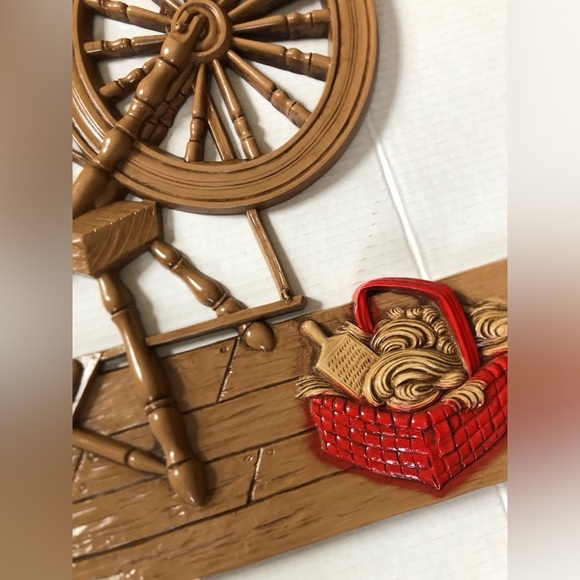 Vtg 70s Girl Spinning Yarn Wall Art - Picture 4 of 15